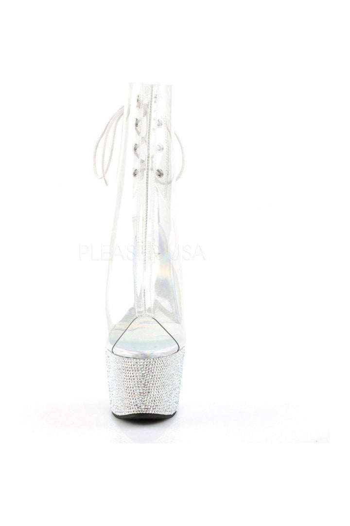 BEJEWELED-1018DM-7 Platform Boot | Clear Vinyl-Pleaser-Ankle Boots-SEXYSHOES.COM
