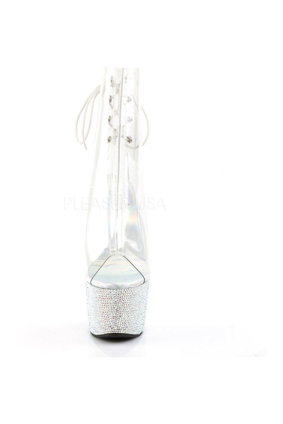 Pleaser BEJEWELED-1018DM-7 Platform Boot in Clear Vinyl