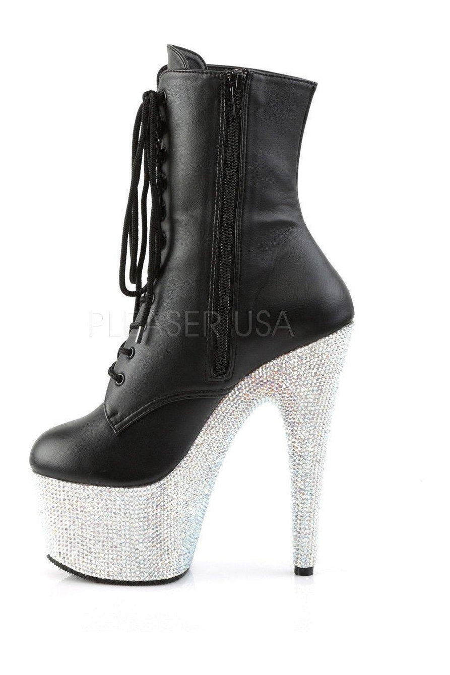 BEJEWELED-1020-7 Platform Boot | Black Faux Leather-Pleaser-Ankle Boots-SEXYSHOES.COM