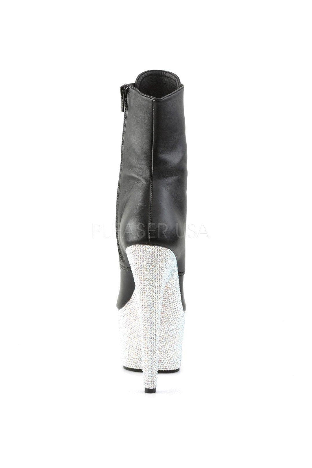 BEJEWELED-1020-7 Platform Boot | Black Faux Leather-Pleaser-Ankle Boots-SEXYSHOES.COM