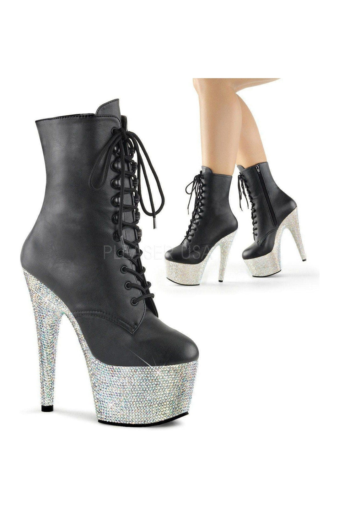 Pleaser BEJEWELED-1020-7 Platform Boot in Black Faux Leather from SexyShoes.com