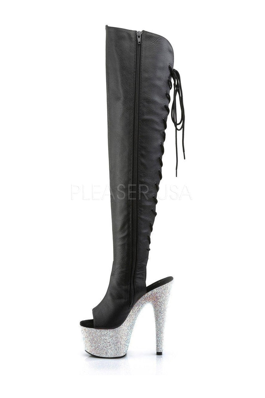 BEJEWELED-3019DM-7 Platform Boot | Black Faux Leather-Pleaser-Thigh Boots-SEXYSHOES.COM