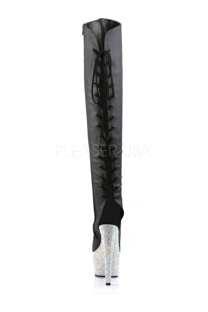 BEJEWELED-3019DM-7 Platform Boot | Black Faux Leather-Pleaser-Thigh Boots-SEXYSHOES.COM