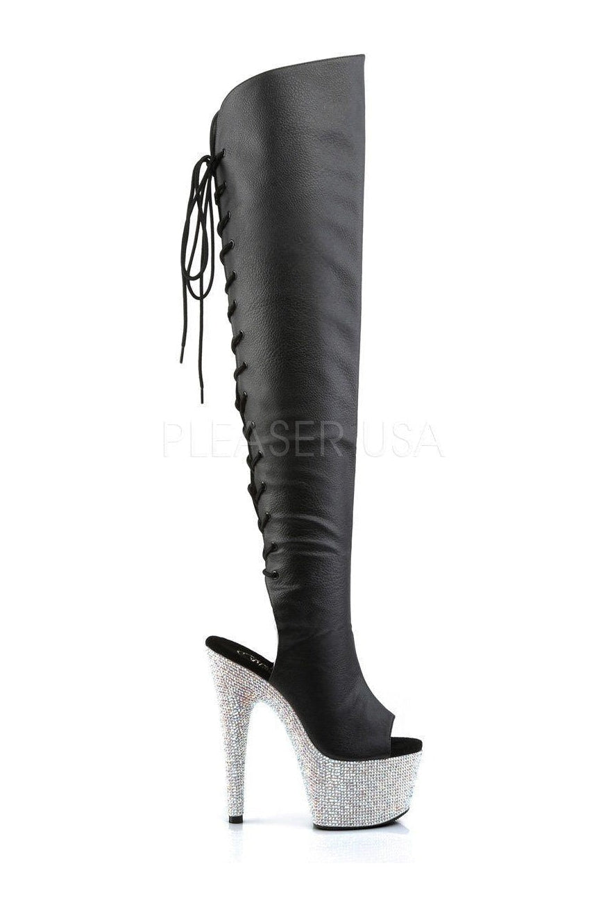 BEJEWELED-3019DM-7 Platform Boot | Black Faux Leather-Pleaser-Thigh Boots-SEXYSHOES.COM