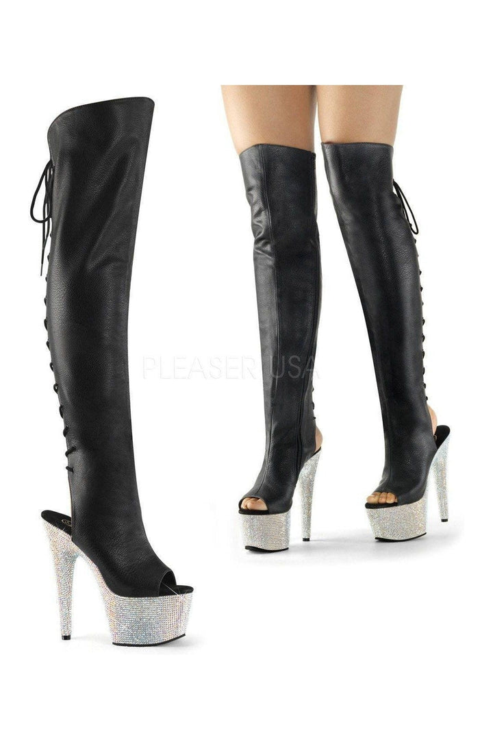 BEJEWELED-3019DM-7 Platform Boot | Black Faux Leather-Pleaser-Black-Thigh Boots-SEXYSHOES.COM