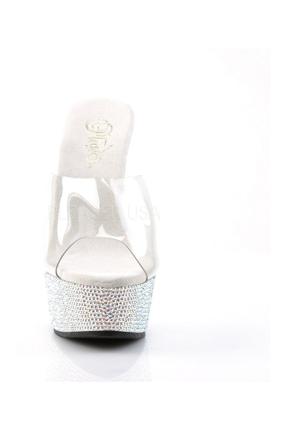 Pleaser BEJEWELED-601DM Platform Slide in Clear Vinyl