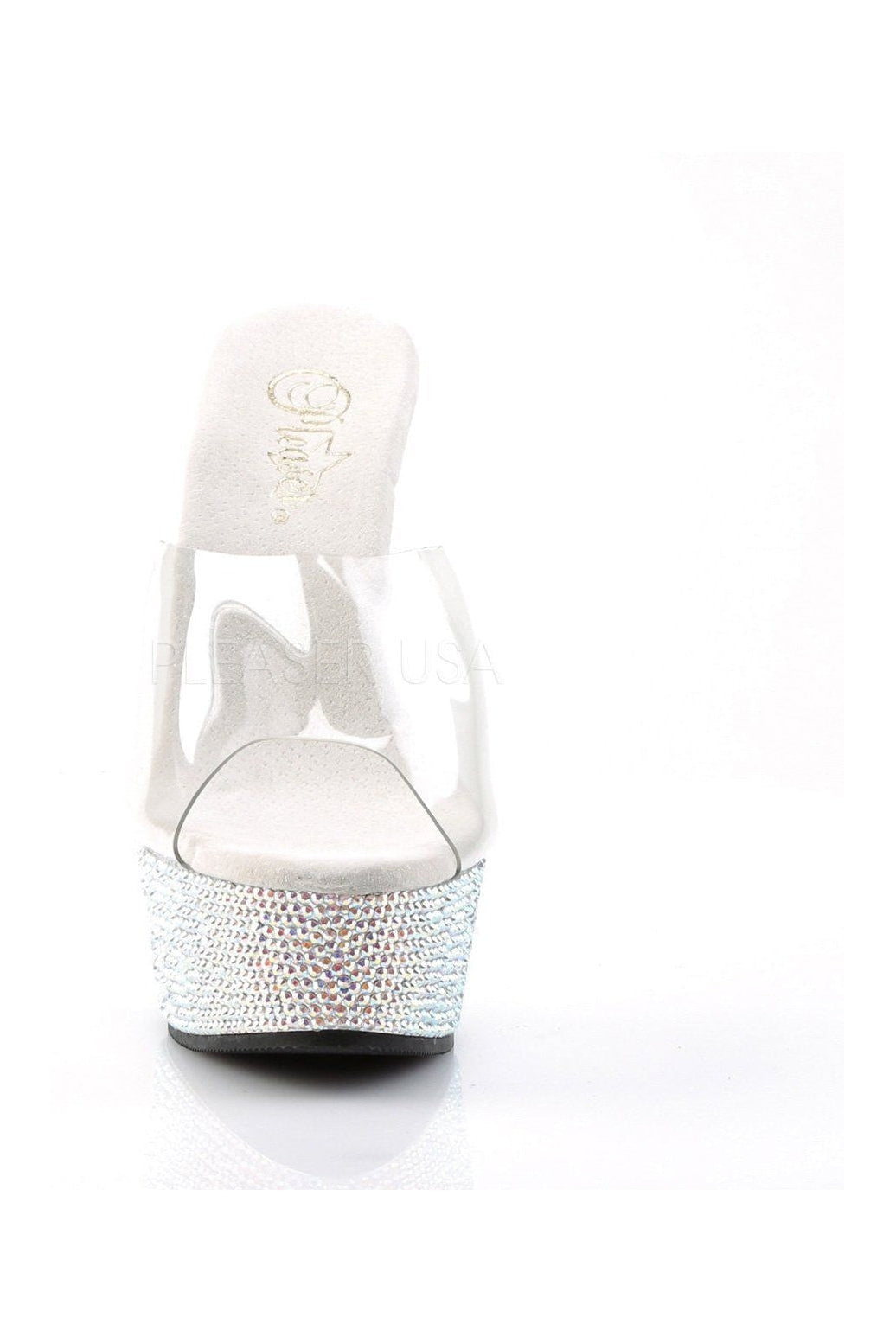 Pleaser BEJEWELED-601DM Platform Slide in Clear Vinyl