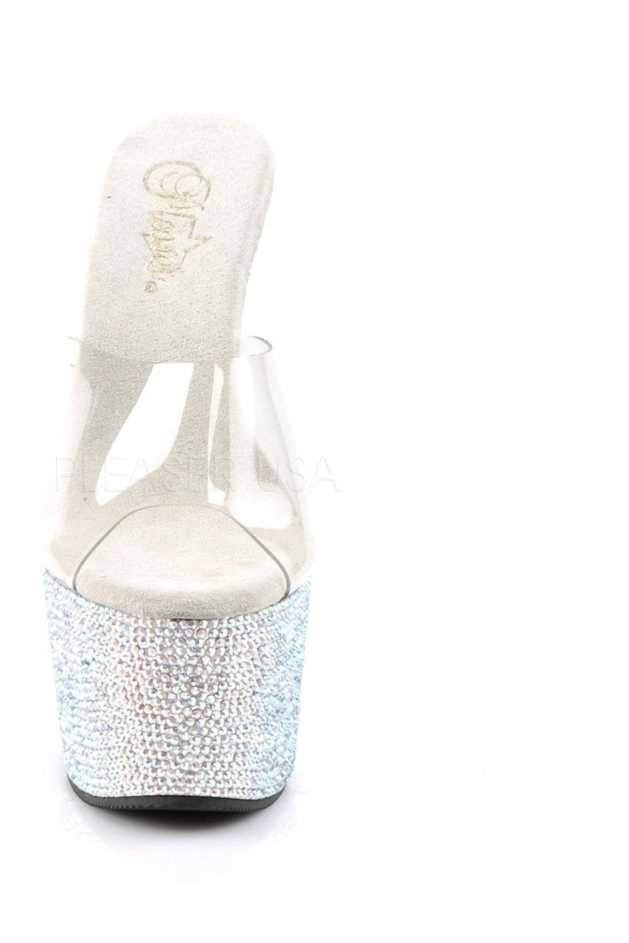 Pleaser BEJEWELED-701DM Platform Slide in Clear Vinyl