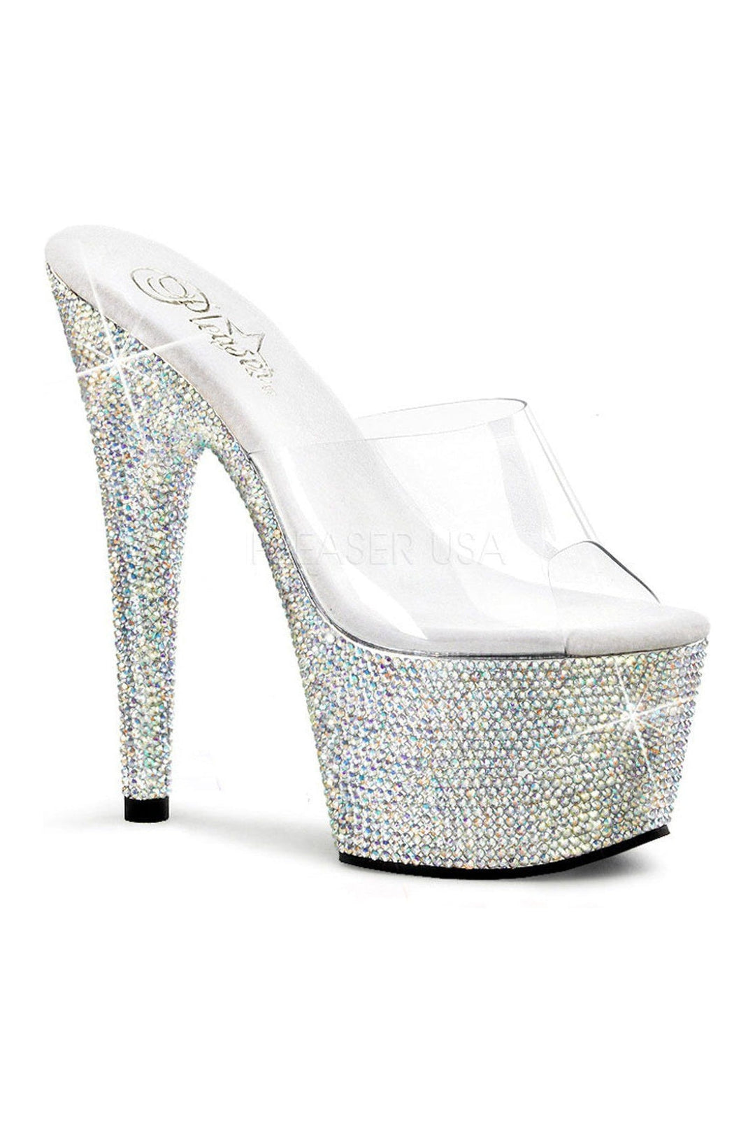 Pleaser BEJEWELED-701DM Platform Slide in Clear Vinyl from SexyShoes.com
