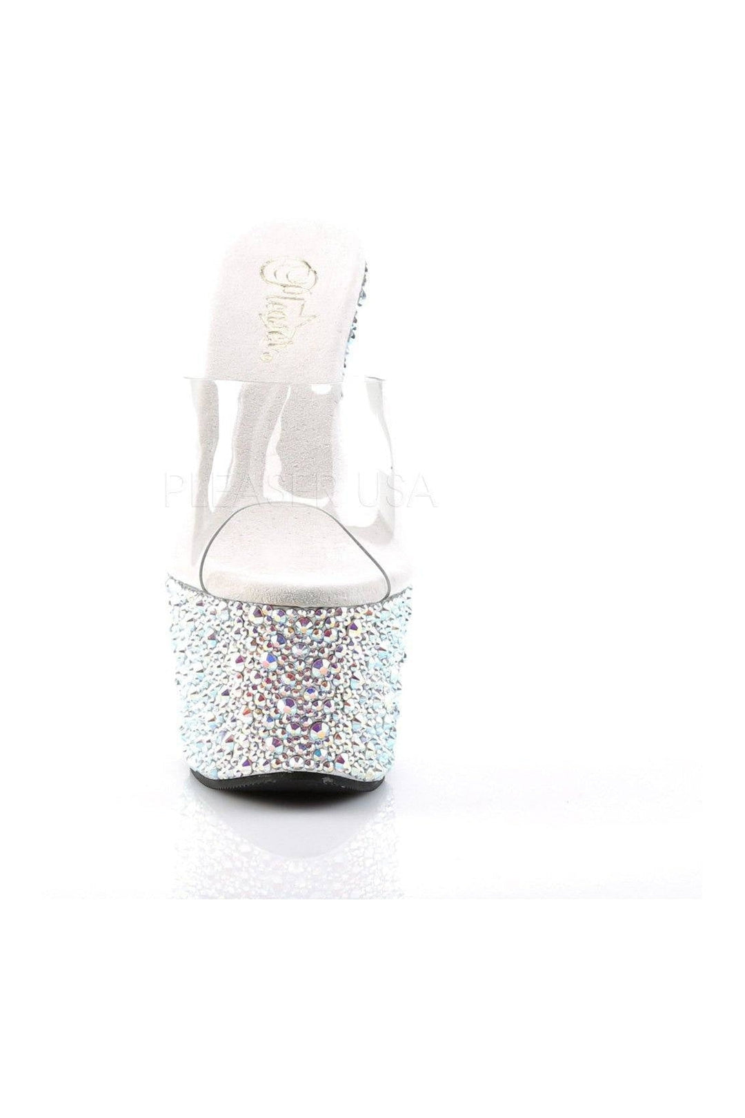 Pleaser BEJEWELED-701MS Platform Slide in Clear Vinyl