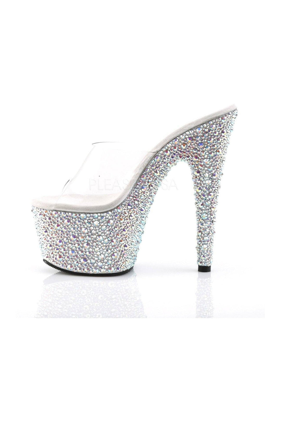 Pleaser BEJEWELED-701MS Platform Slide in Clear Vinyl