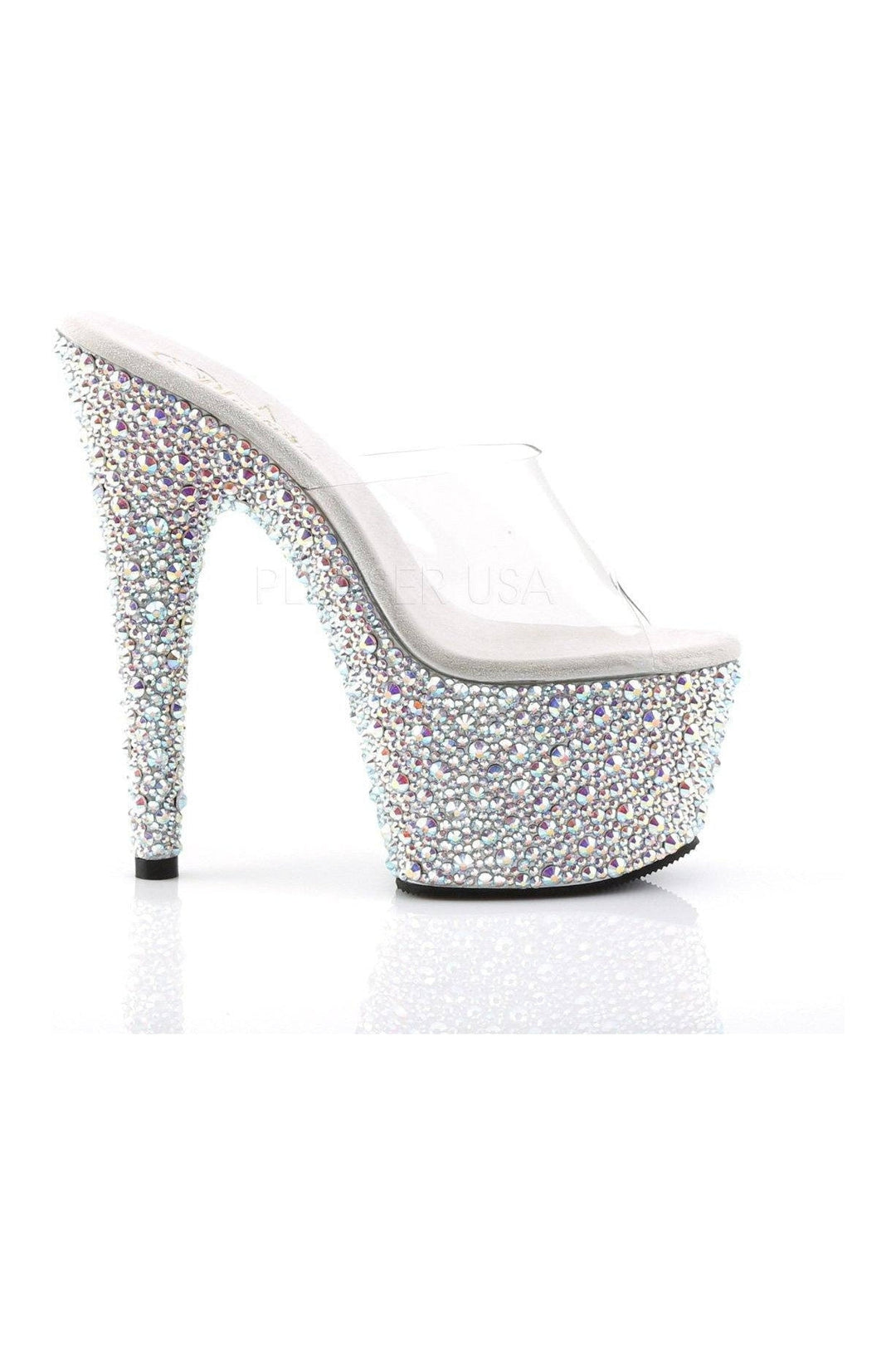 Pleaser BEJEWELED-701MS Platform Slide in Clear Vinyl