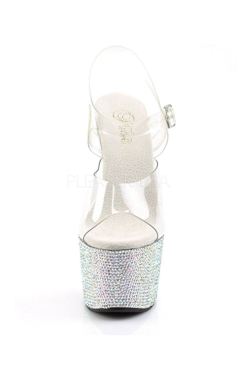 Pleaser BEJEWELED-708DM Platform Sandal in Clear Vinyl