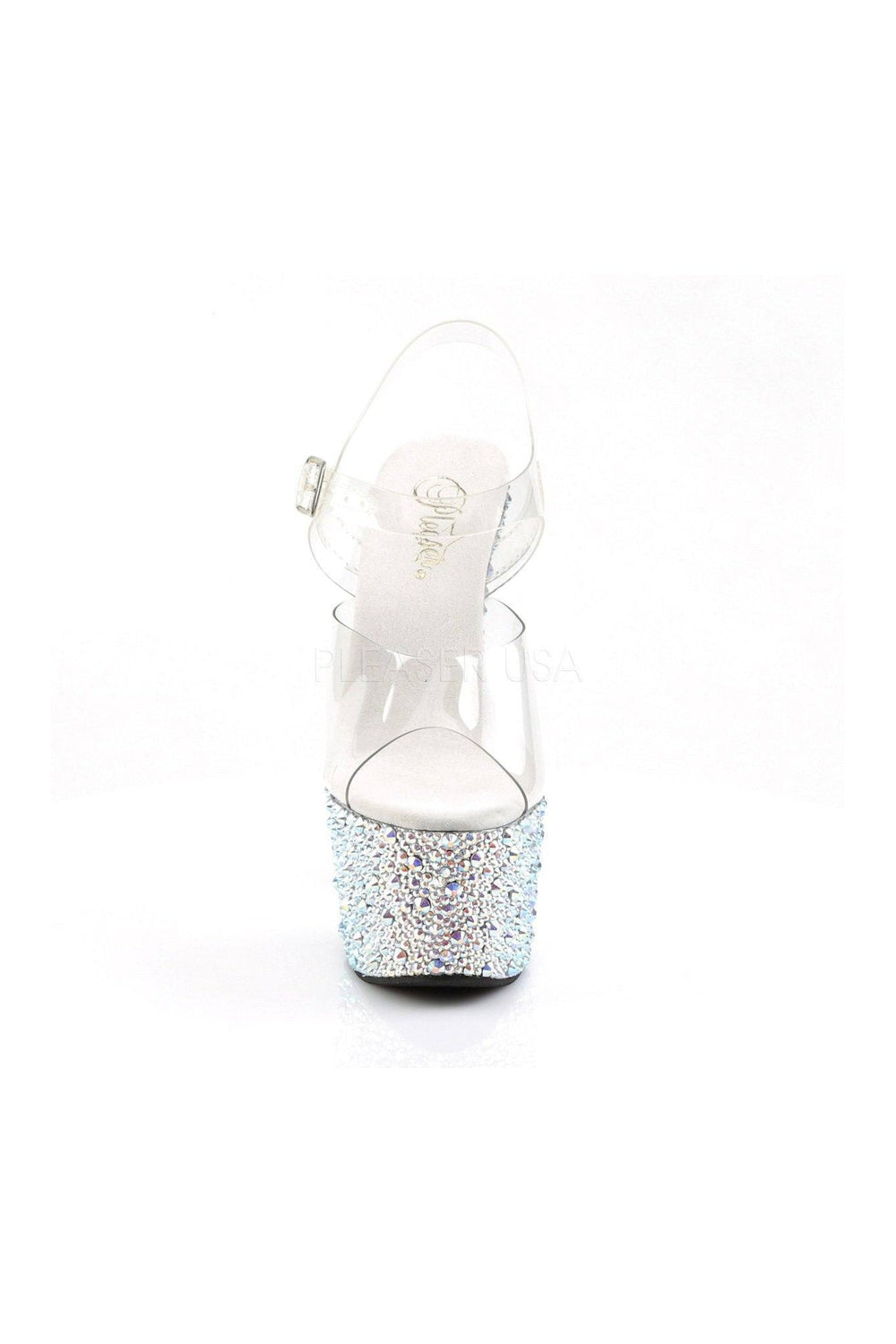 Pleaser BEJEWELED-708MS Platform Sandal in Clear Vinyl