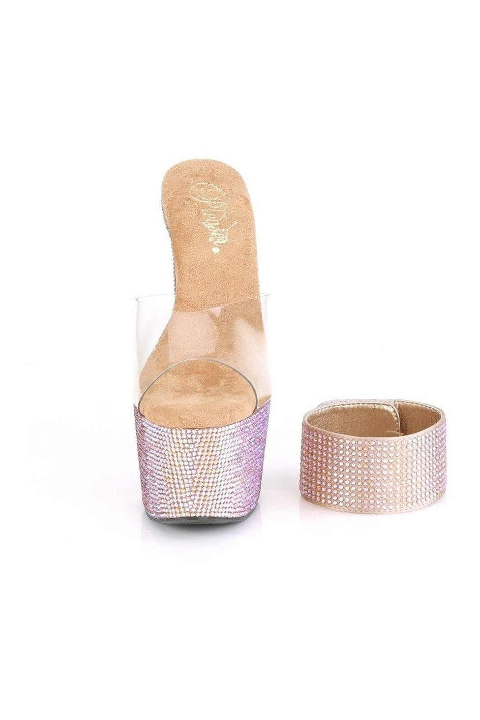 Pleaser BEJEWELED-712RS Exotic Sandal in Rose Gold Vinyl