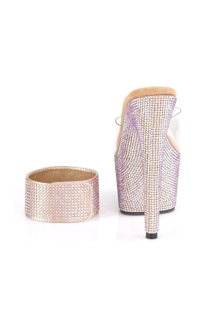 Pleaser BEJEWELED-712RS Exotic Sandal in Rose Gold Vinyl