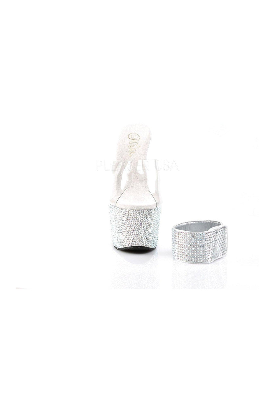 Pleaser BEJEWELED-712RS Platform Sandal in Clear Vinyl