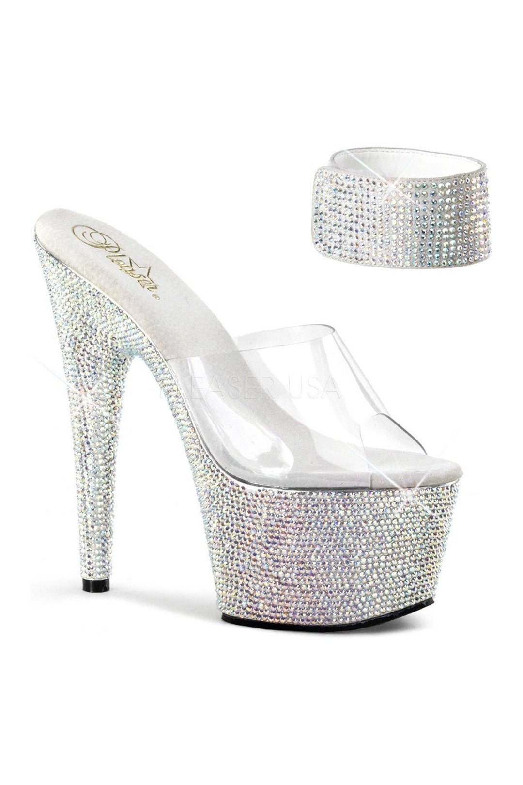 BEJEWELED-712RS Platform Sandal | Clear Vinyl-Pleaser-Clear-Slides-SEXYSHOES.COM