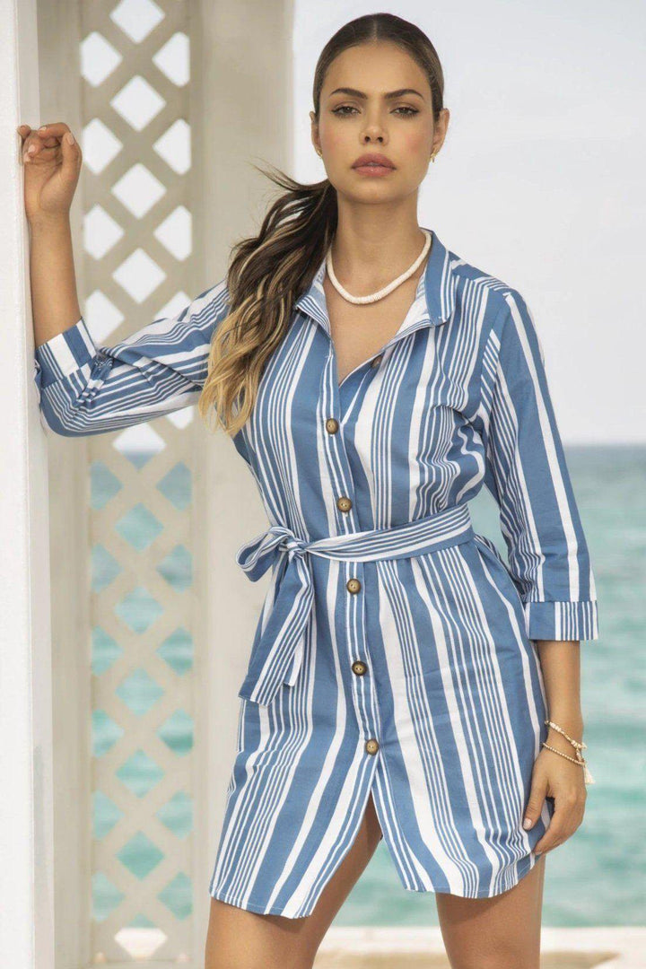 Belted Shirt Dress-Beach Dresses-Mapale-SEXYSHOES.COM