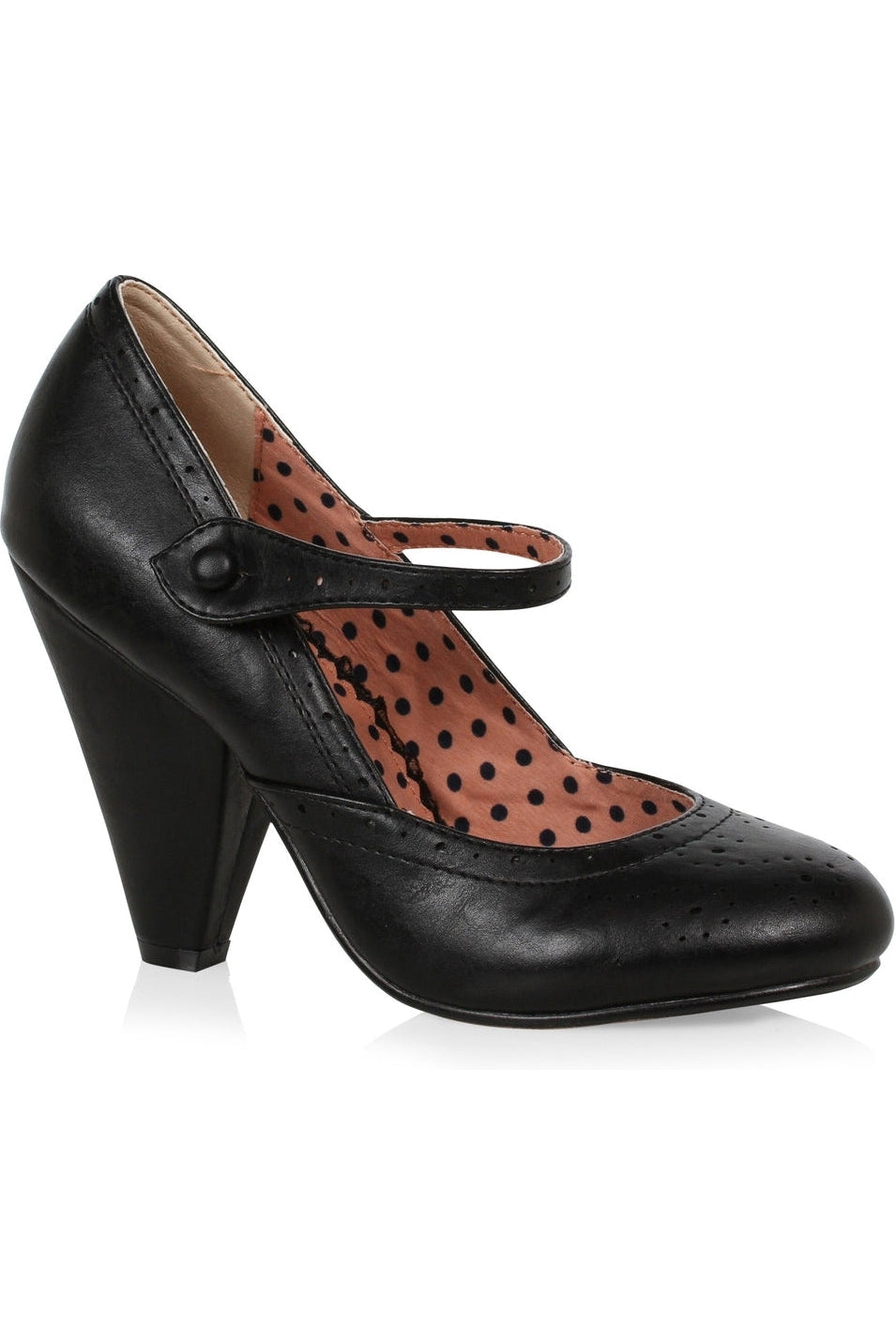 Bettie Page Elanor Mary Jane | Black Faux Leather-Mary Janes-Bettie Page by Ellie-SEXYSHOES.COM