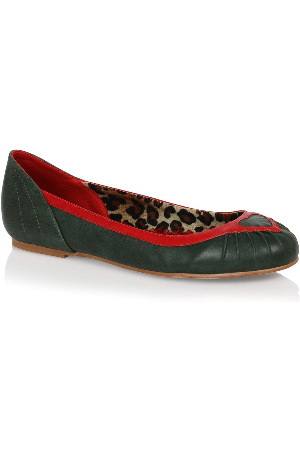 Bettie Page Frances Flat | Green Faux Leather-Flats-Bettie Page by Ellie-SEXYSHOES.COM