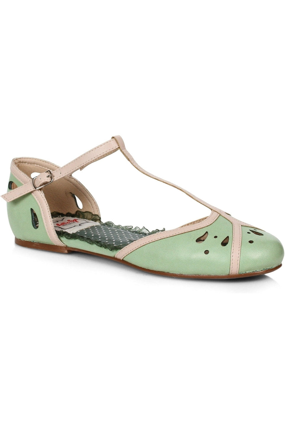 Bettie Page Katie Flat | Green Faux Leather-Flats-Bettie Page by Ellie-SEXYSHOES.COM
