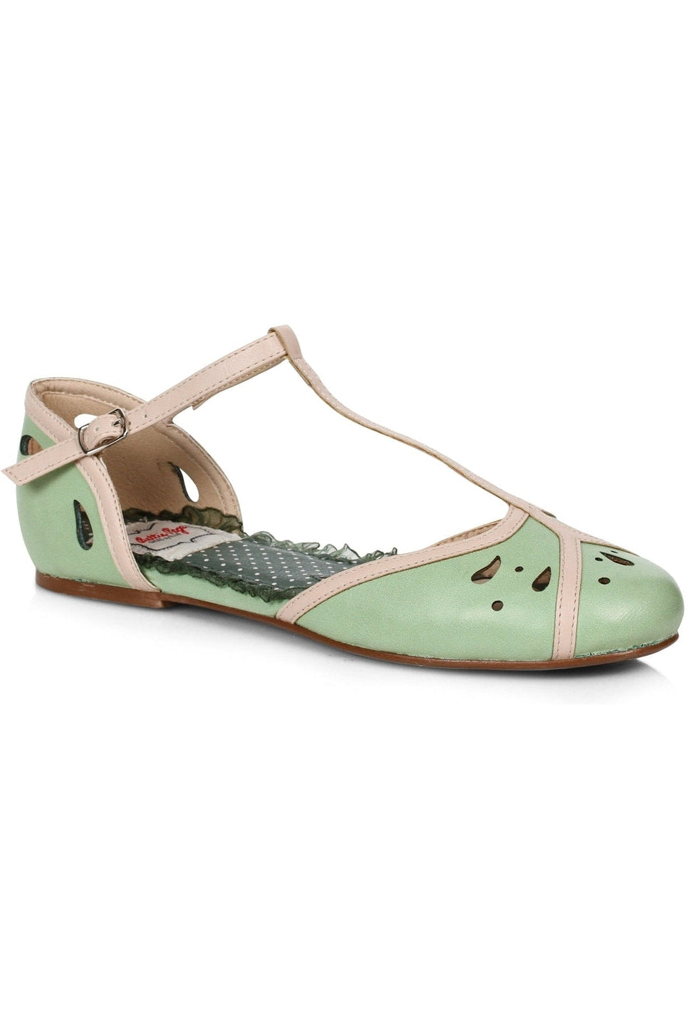 Bettie Page Katie Flat | Green Faux Leather-Flats-Bettie Page by Ellie-SEXYSHOES.COM