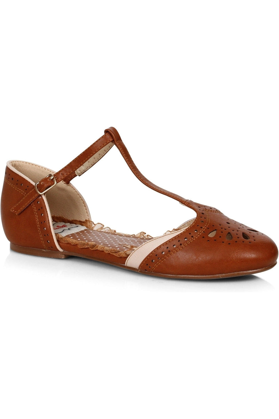 Bettie Page Nancy Flat | Brown Faux Leather-Flats-Bettie Page by Ellie-SEXYSHOES.COM