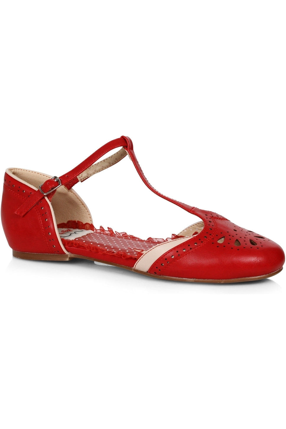 Bettie Page Nancy Flat | Red Faux Leather-Flats-Bettie Page by Ellie-SEXYSHOES.COM