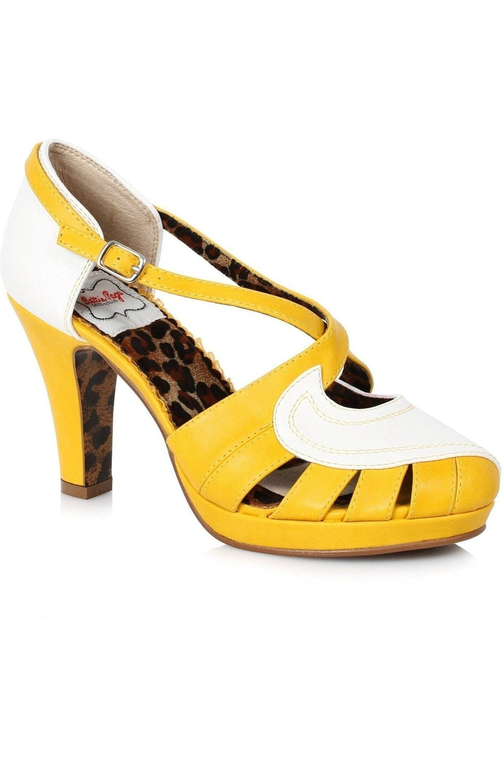 Bettie Paige Angie Vintage Pump | Yellow Faux Leather-Bettie Page by Ellie-SEXYSHOES.COM