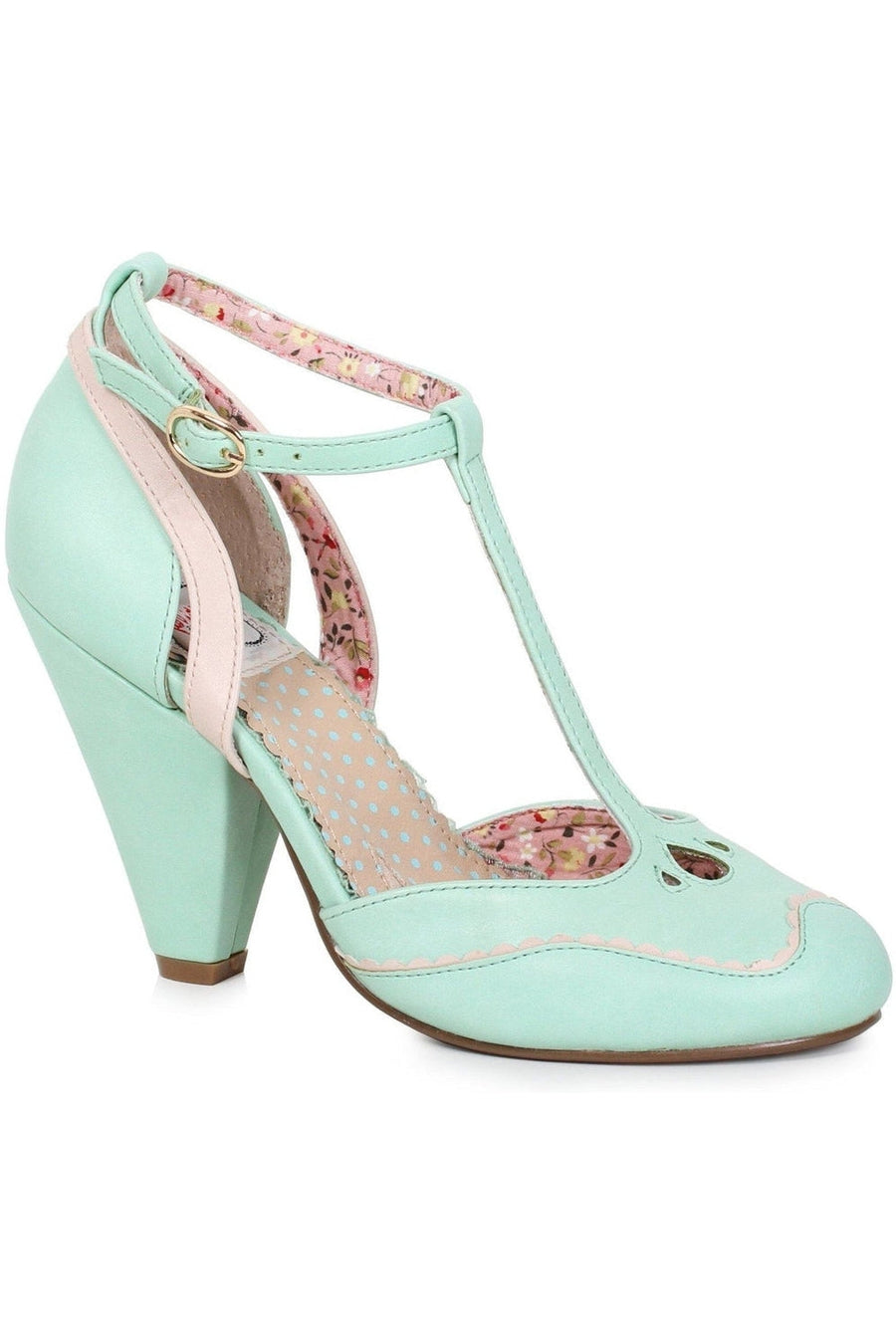 Bettie Page by Ellie Bettie Page Annalise Vintage Pump in Green Faux Leather from SexyShoes.com