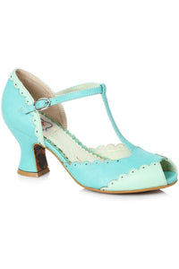 Bettie Page by Ellie Bettie Page Carlie Vintage Pump in Turquoise Faux Leather from SexyShoes.com