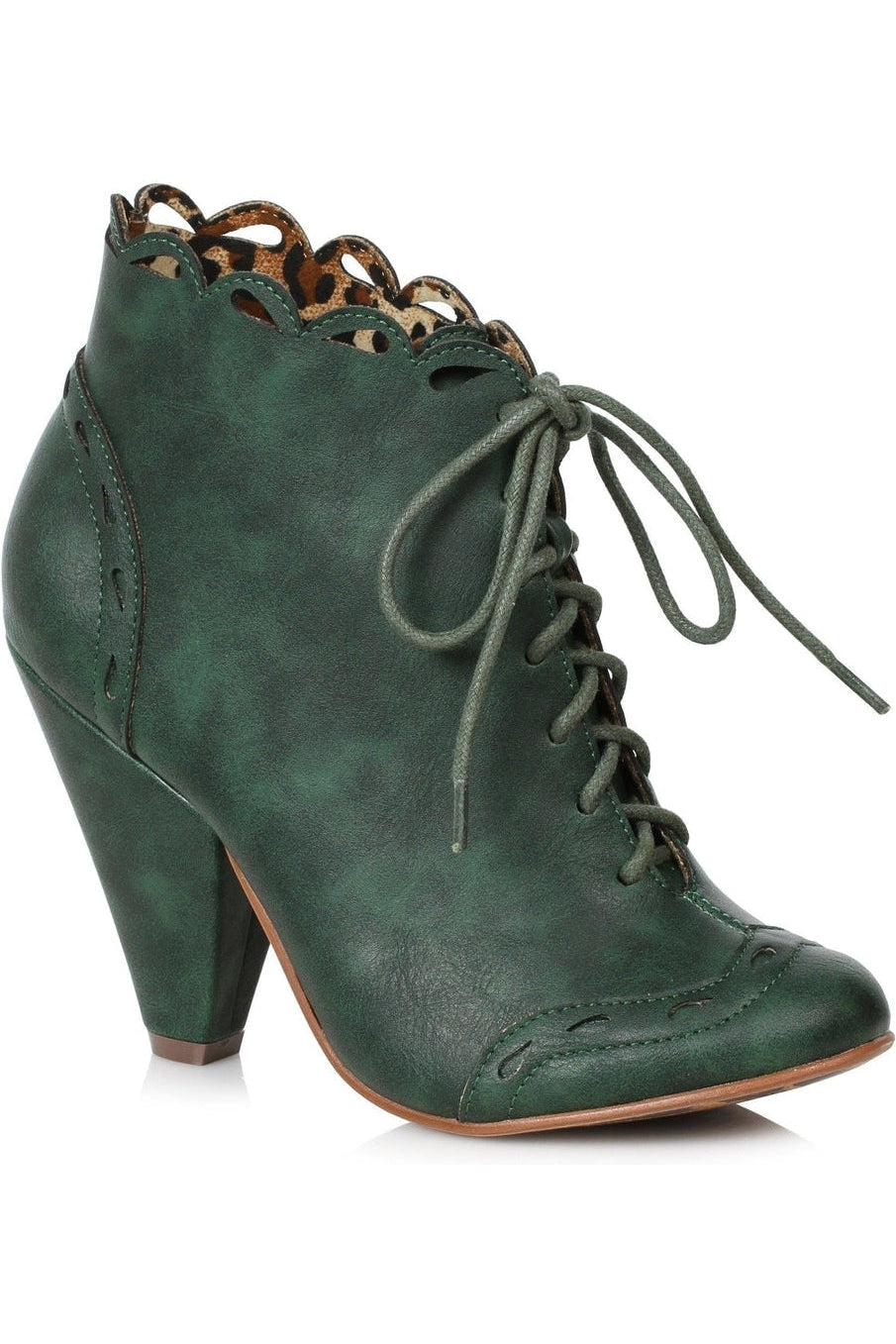 Bettie Page by Ellie Bettie Page Eddie Vintage Bootie in Green Faux Leather from SexyShoes.com