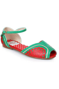 Bettie Page by Ellie Bettie Page Fruitie Vintage Sandal in Red Faux Leather from SexyShoes.com