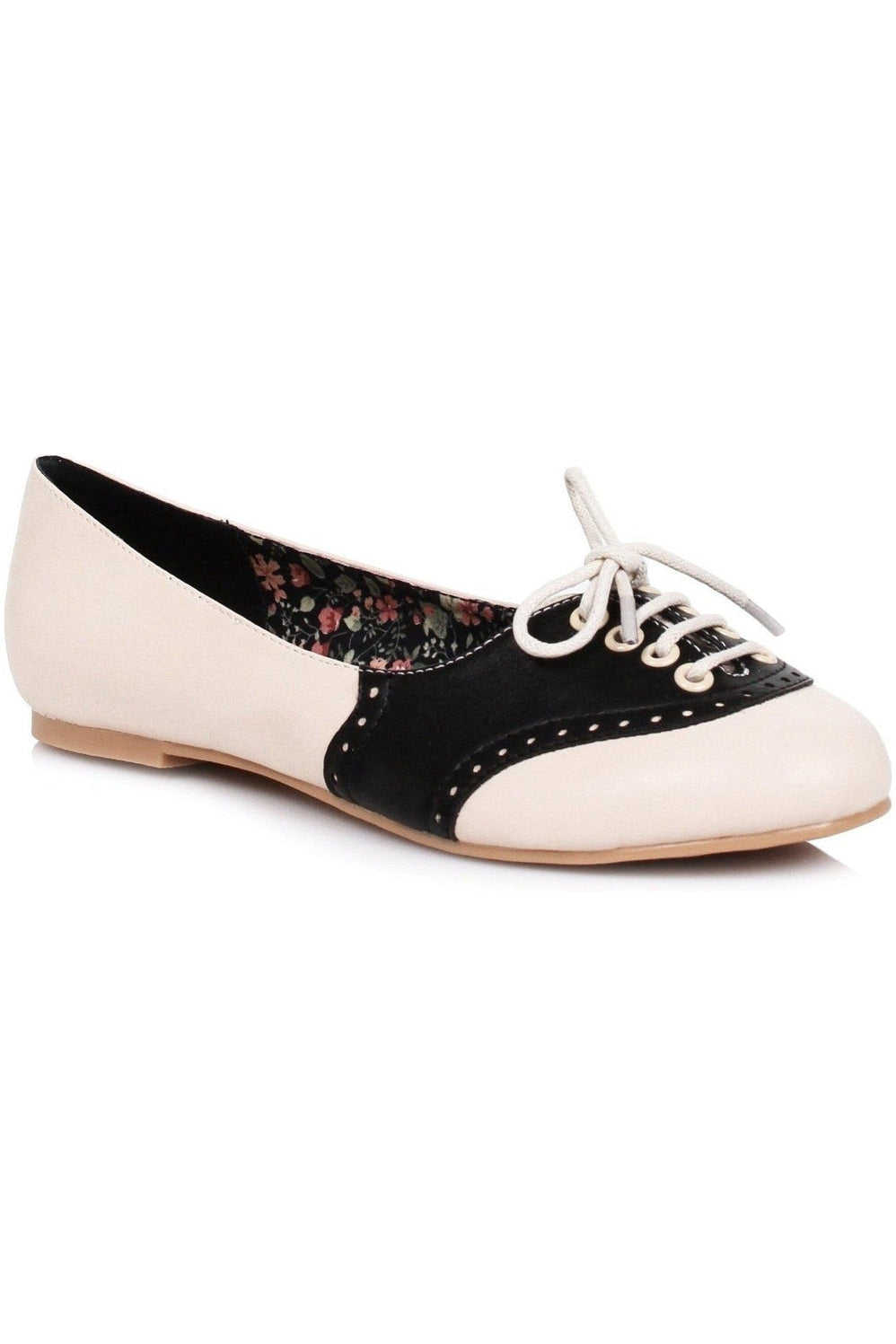 Bettie Paige Halle Oxford Flat | Black Faux Leather-Bettie Page by Ellie-SEXYSHOES.COM