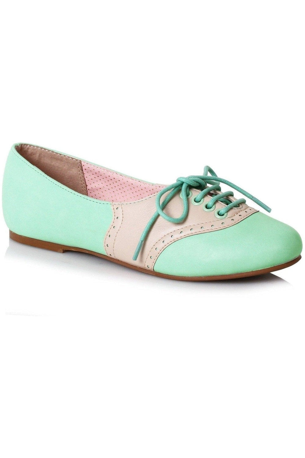 Bettie Paige Halle Oxford Flat | Green Faux Leather-Bettie Page by Ellie-SEXYSHOES.COM