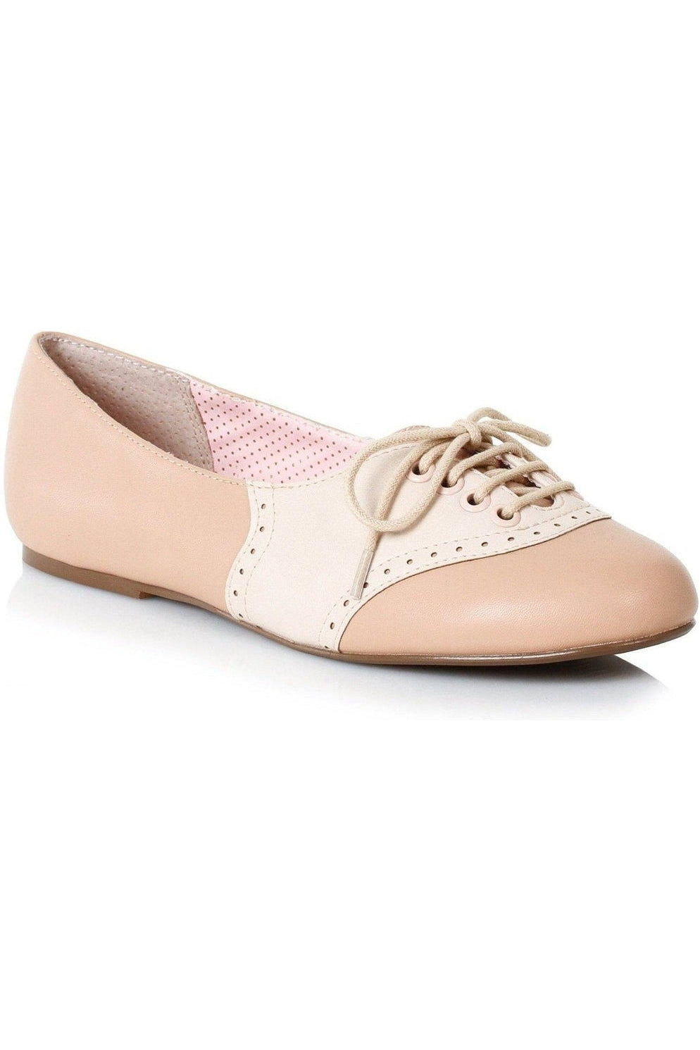 Bettie Paige Halle Oxford Flat | Nude Faux Leather-Bettie Page by Ellie-SEXYSHOES.COM