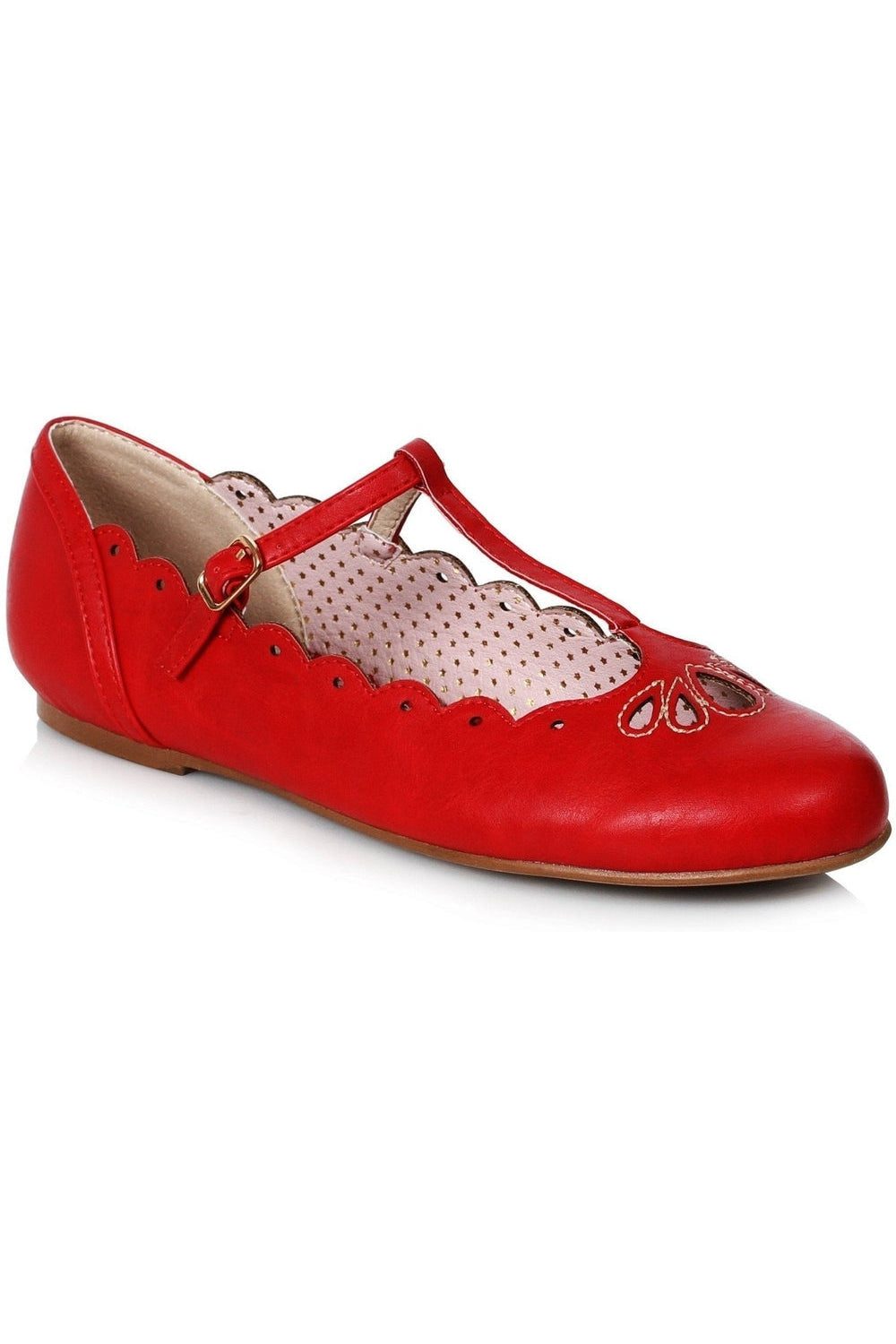 Bettie Paige Maila Vintage Flat | Red Faux Leather-Bettie Page by Ellie-SEXYSHOES.COM