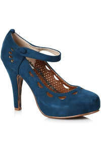 Bettie Page by Ellie Bettie Page Yvette Vintage Pump in Blue Faux Leather from SexyShoes.com