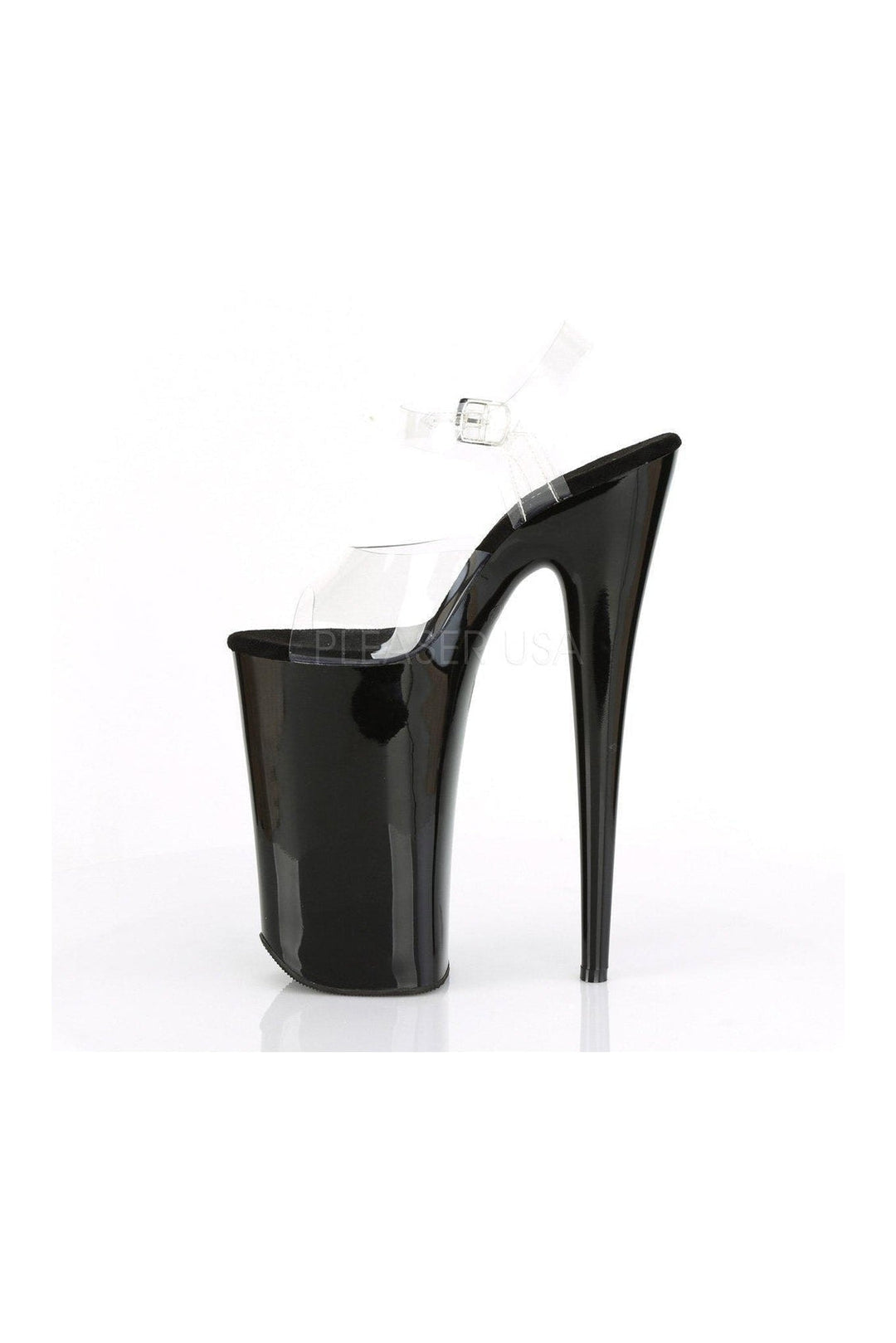 BEYOND-008 Platform Sandal | Black Vinyl-Sandals- Stripper Shoes at SEXYSHOES.COM
