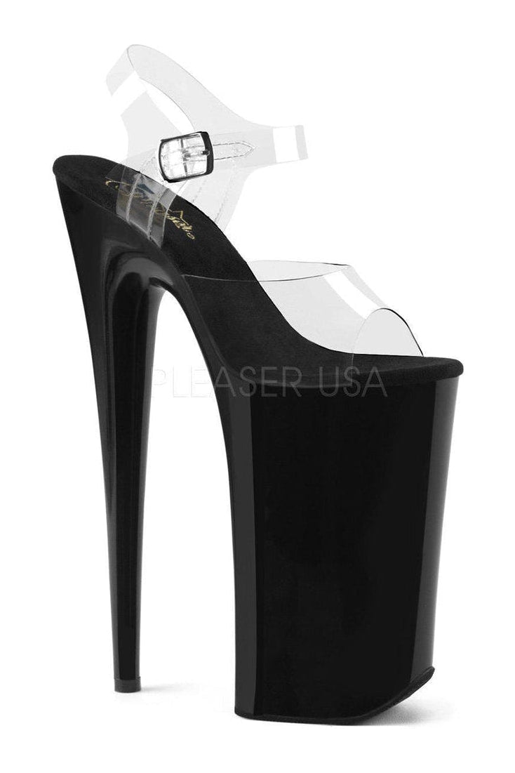 Pleaser BEYOND-008 Platform Sandal in Black Vinyl from SexyShoes.com