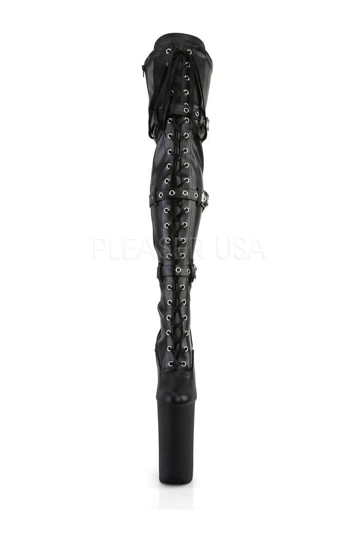 BEYOND-3028 Platform Boot | Black Faux Leather-Thigh Boots- Stripper Shoes at SEXYSHOES.COM