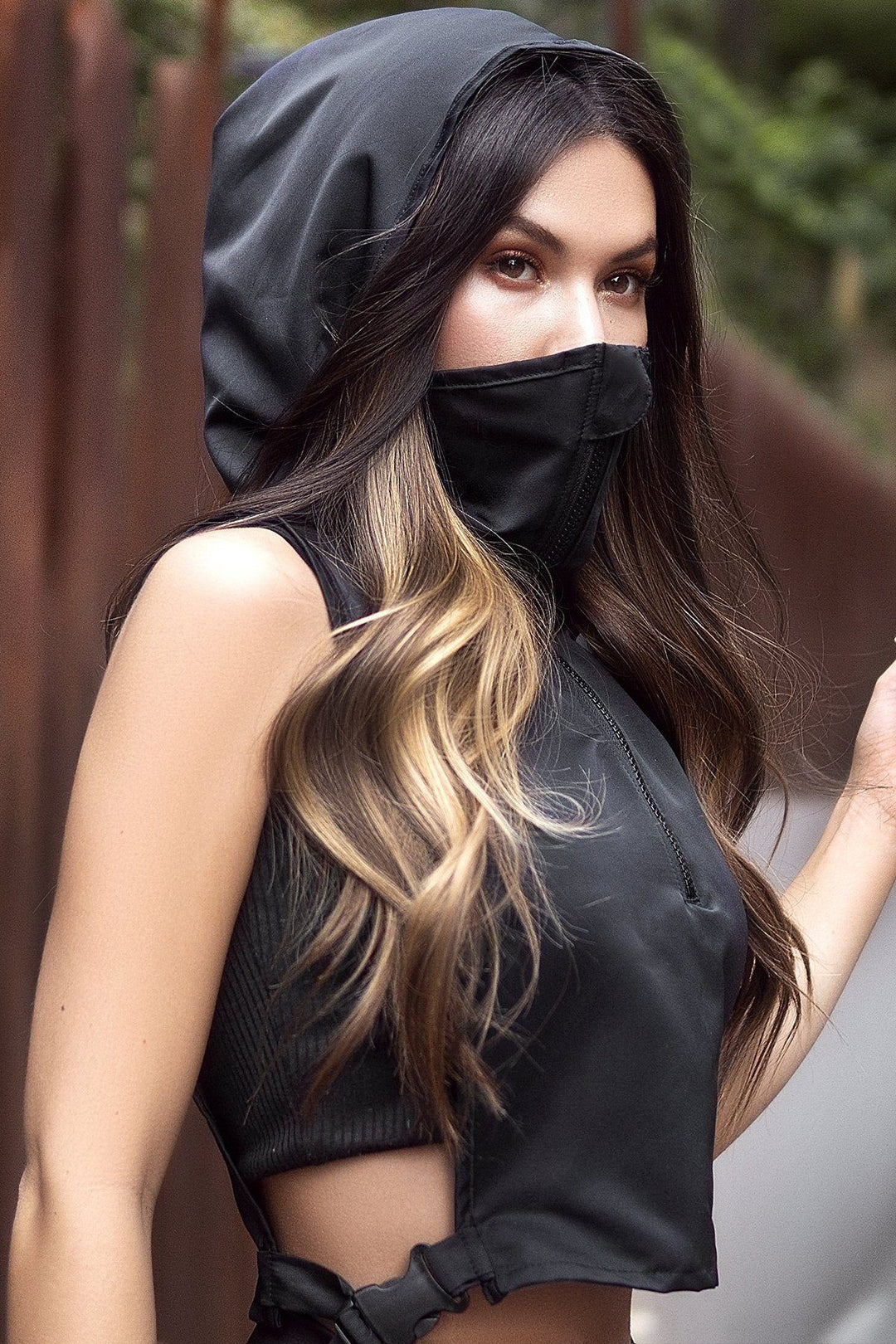 Black Hooded Vest with Built in Mask-Be Safe-Mapale-Black-O/S-SEXYSHOES.COM
