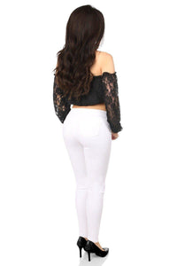 Black Lined Lace Long Sleeve Peasant Top by Daisy-Daisy Corsets-SEXYSHOES.COM
