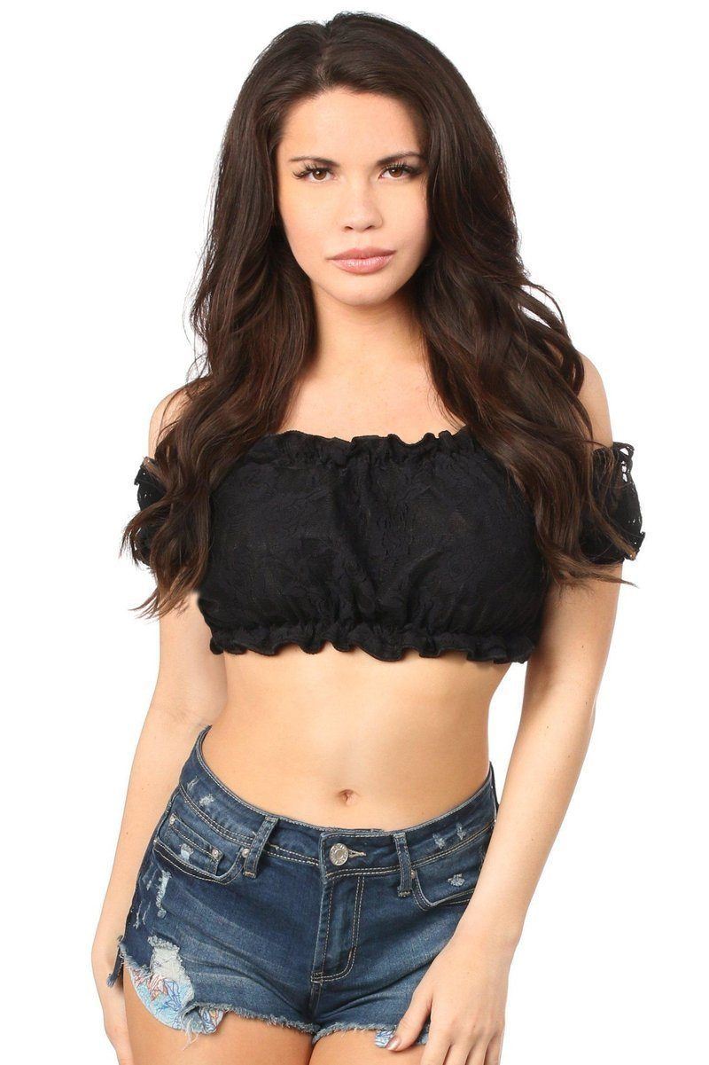 Black Lined Lace Short Sleeve Peasant Top by Daisy-Daisy Corsets-SEXYSHOES.COM