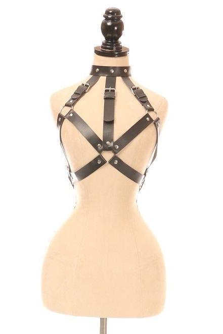 Black Vegan Leather Body Harness-Daisy Corsets-SEXYSHOES.COM