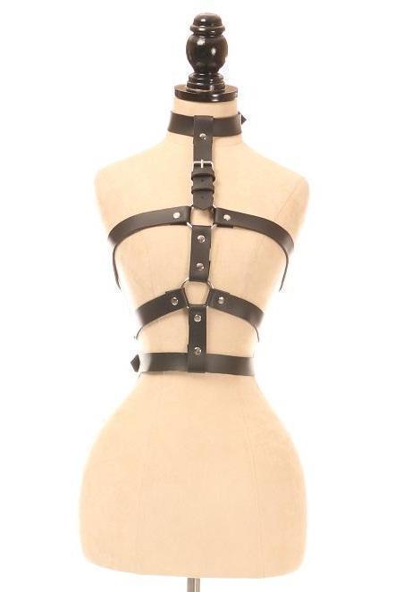 Black Vegan Leather Body Harness-Daisy Corsets-SEXYSHOES.COM