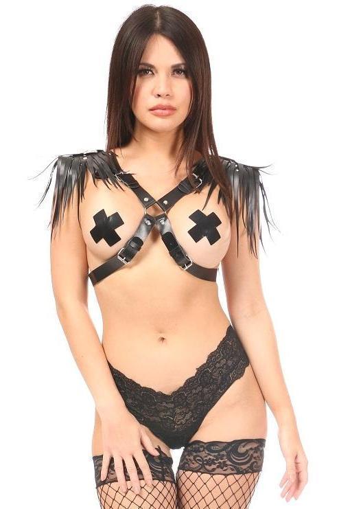 Daisy Corsets Black Vegan Leather Body Harness w/Shoulder Fringe in Black  from SexyShoes.com