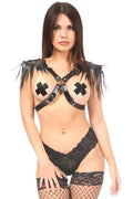 Black Vegan Leather Body Harness w/Shoulder Fringe