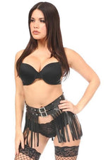 Black Vegan Leather Fringe Mini Skirt